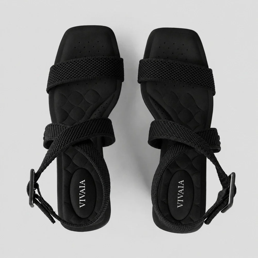 VIVAIA Lyla Black Knit Espadrille Wedge Sandals Square Toe Women Size EU 40 US 9